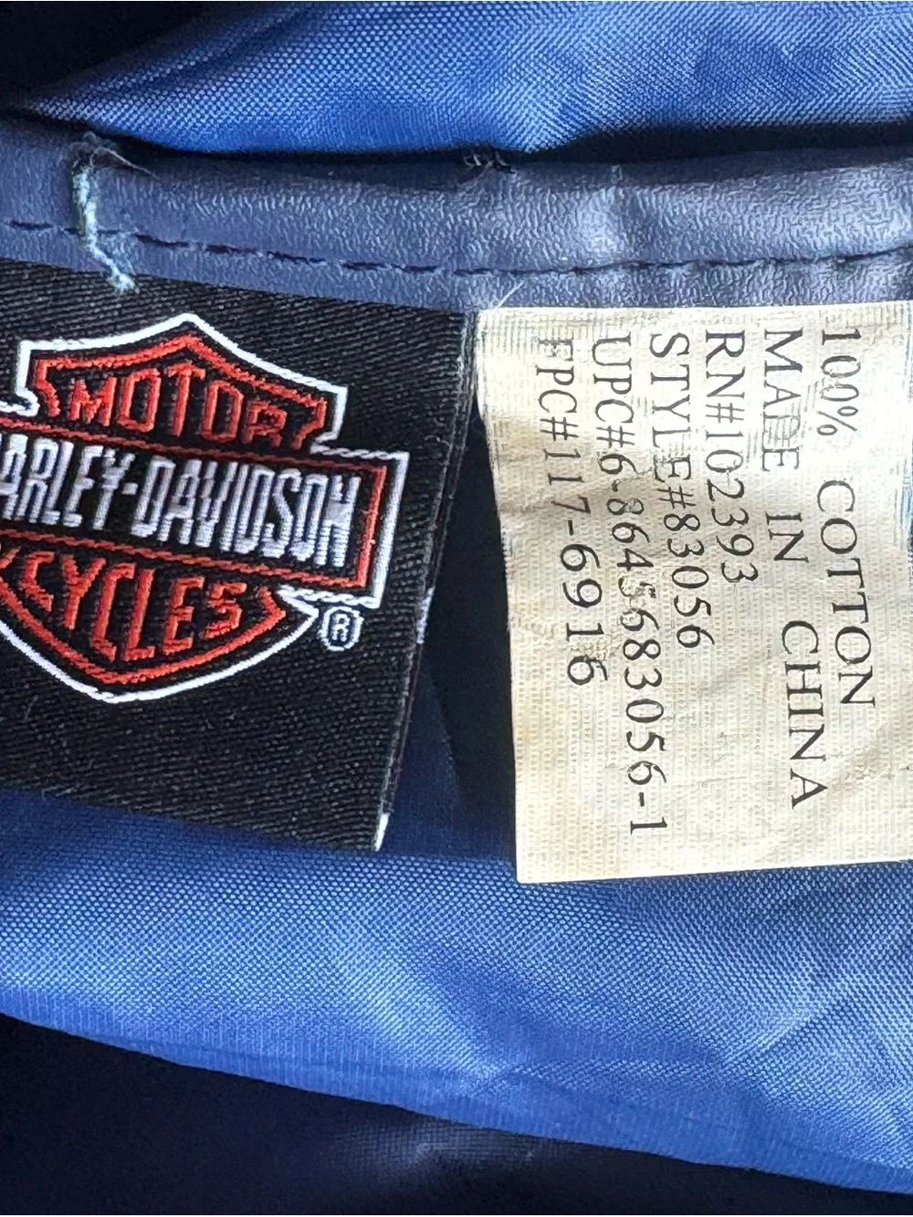 Vintage Harley-Davidson Denim Backpack with Red Trim and Motorcycle Embroidery